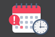 Calendar icon with a clock showing 3 p.m. with a day of the week selected