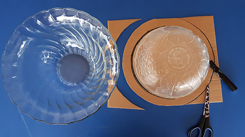 Two bowls, one 6 cm. larger than the other; cardboard; scissor; marker.