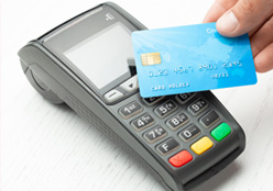 Debit card being used on a debit machine