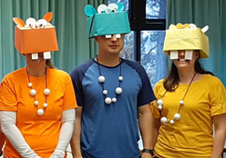 Staff dressed as Hungry Hippos
